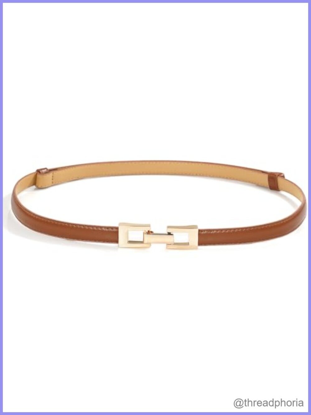 Skinny PU Leather Waist Belt Thin Gold Buckle Adjustable Dress Belt